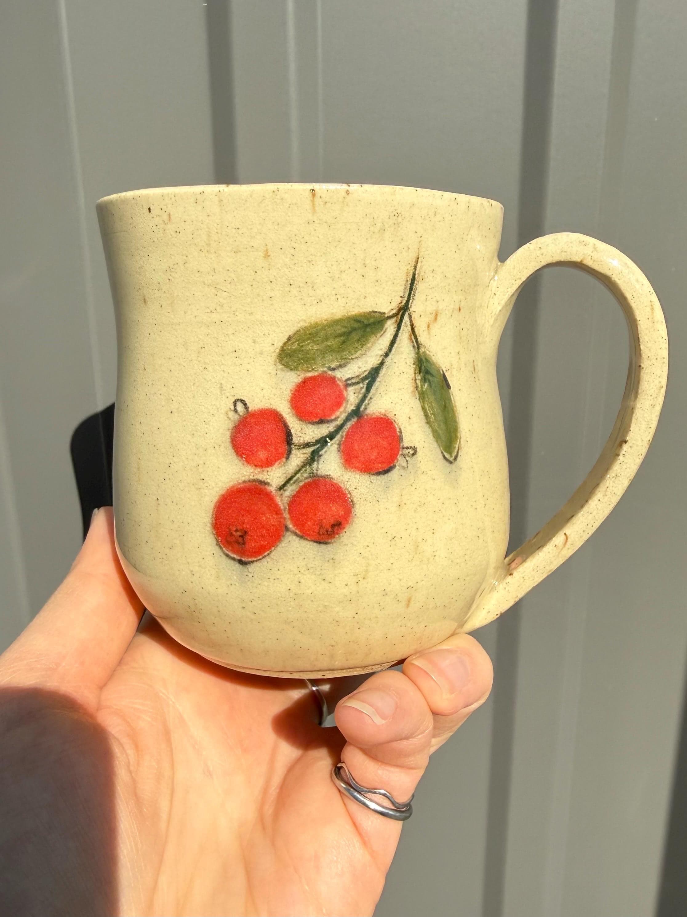 Hand Painted Cranberry Ceramic Mug
