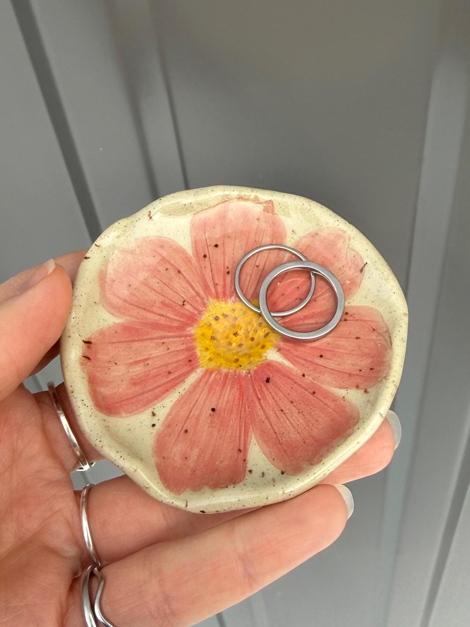 Pressed Flower Handmade Ceramic Trinket Ring Dish