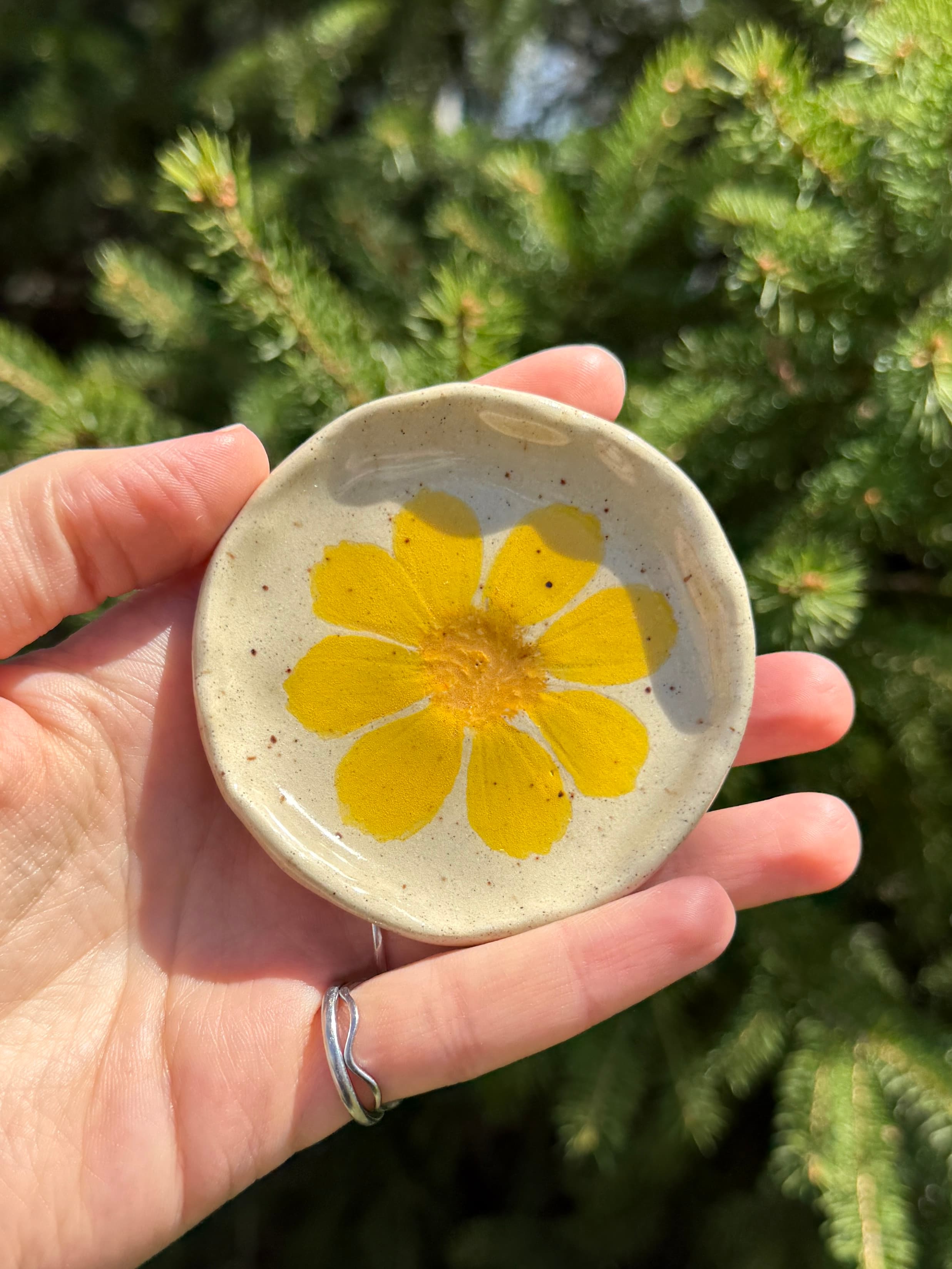 Pressed Flower Handmade Ceramic Trinket Ring Dish