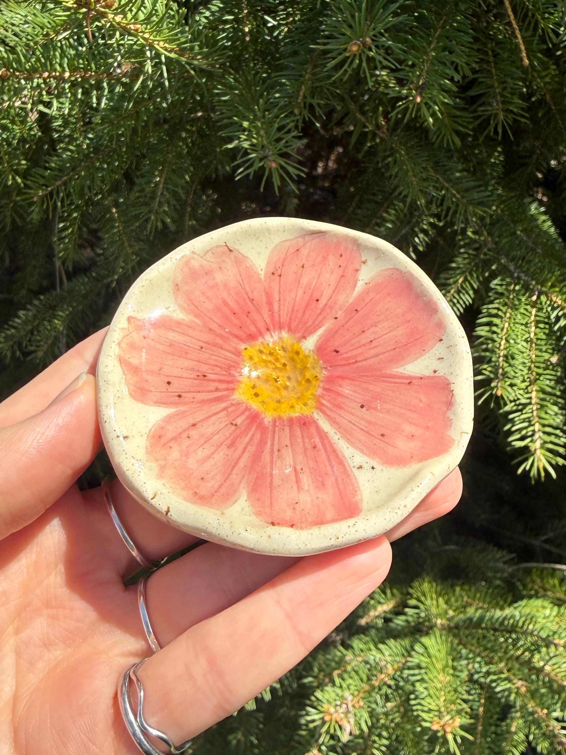 Pressed Flower Handmade Ceramic Trinket Ring Dish