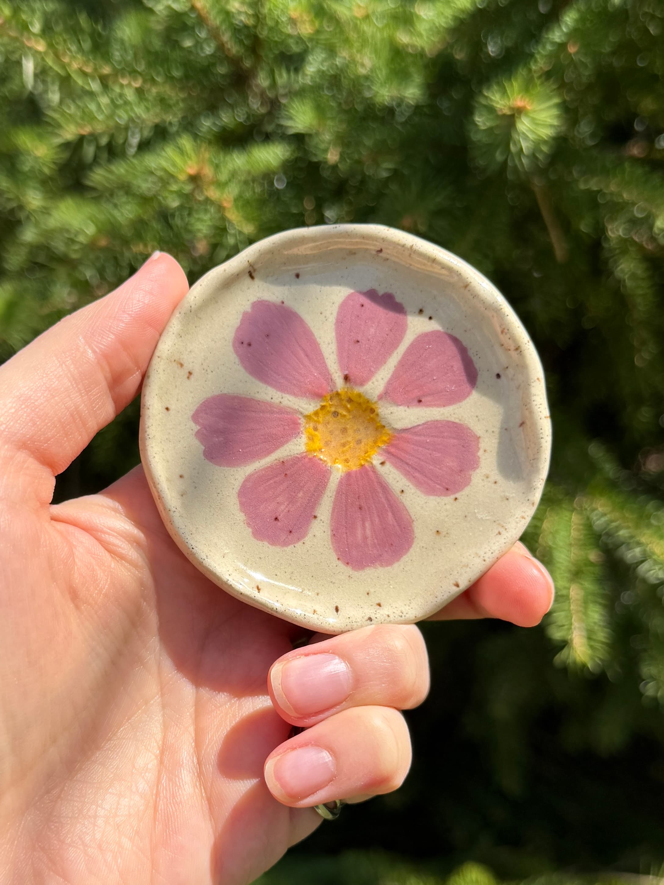 Pressed Flower Handmade Ceramic Trinket Ring Dish